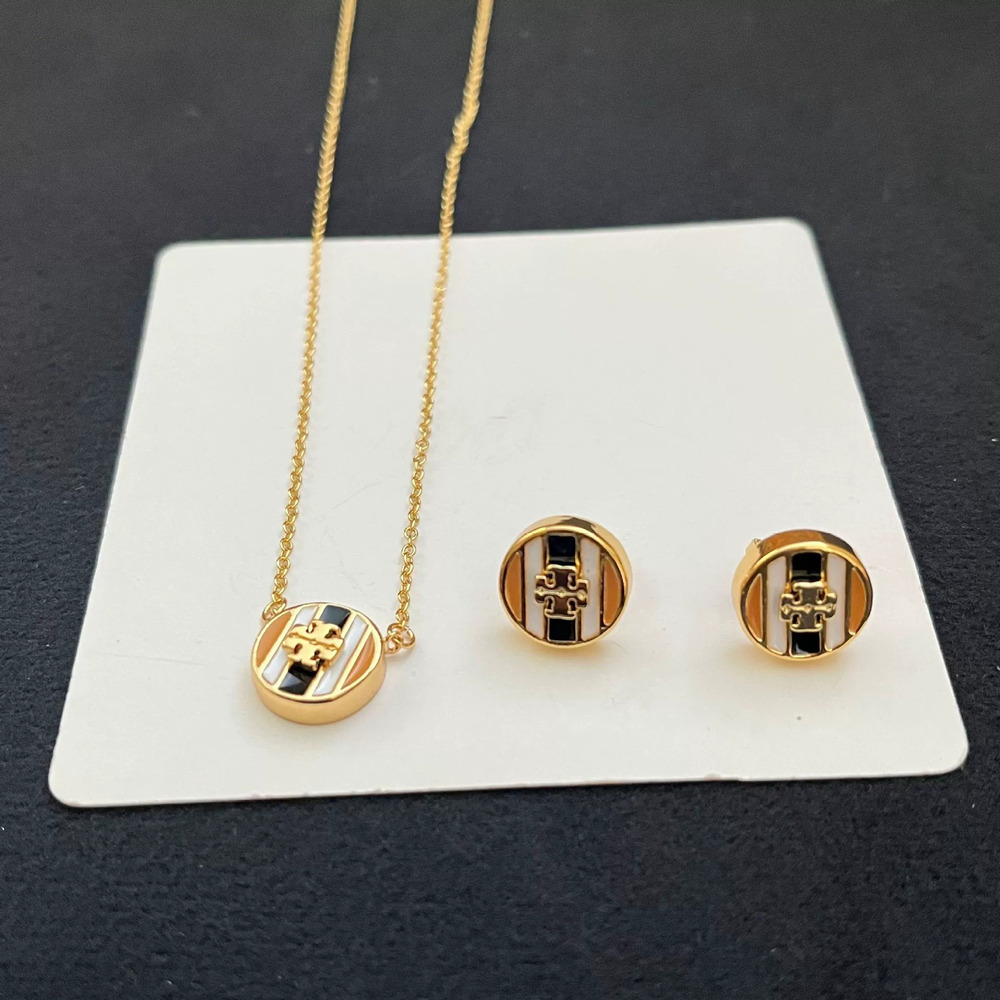 Tory Burch Classic Colorblock Enamel Stud Earrings Necklace Set